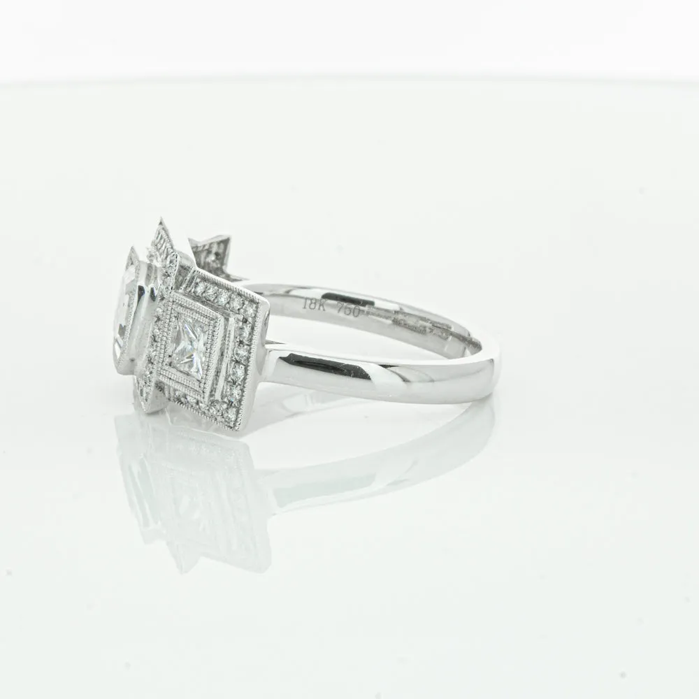 18ct White Gold 1.01ct Emerald Cut Diamond Halo Ring