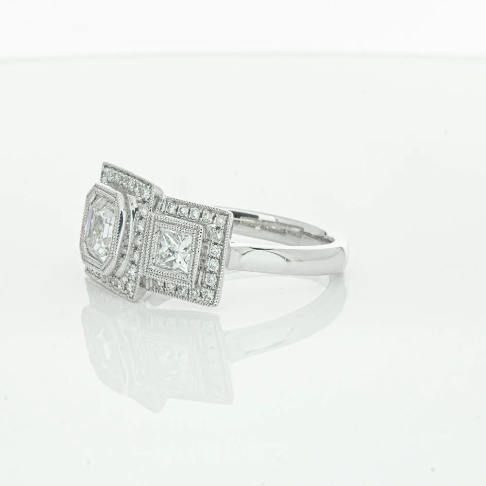 18ct White Gold 1.01ct Emerald Cut Diamond Halo Ring