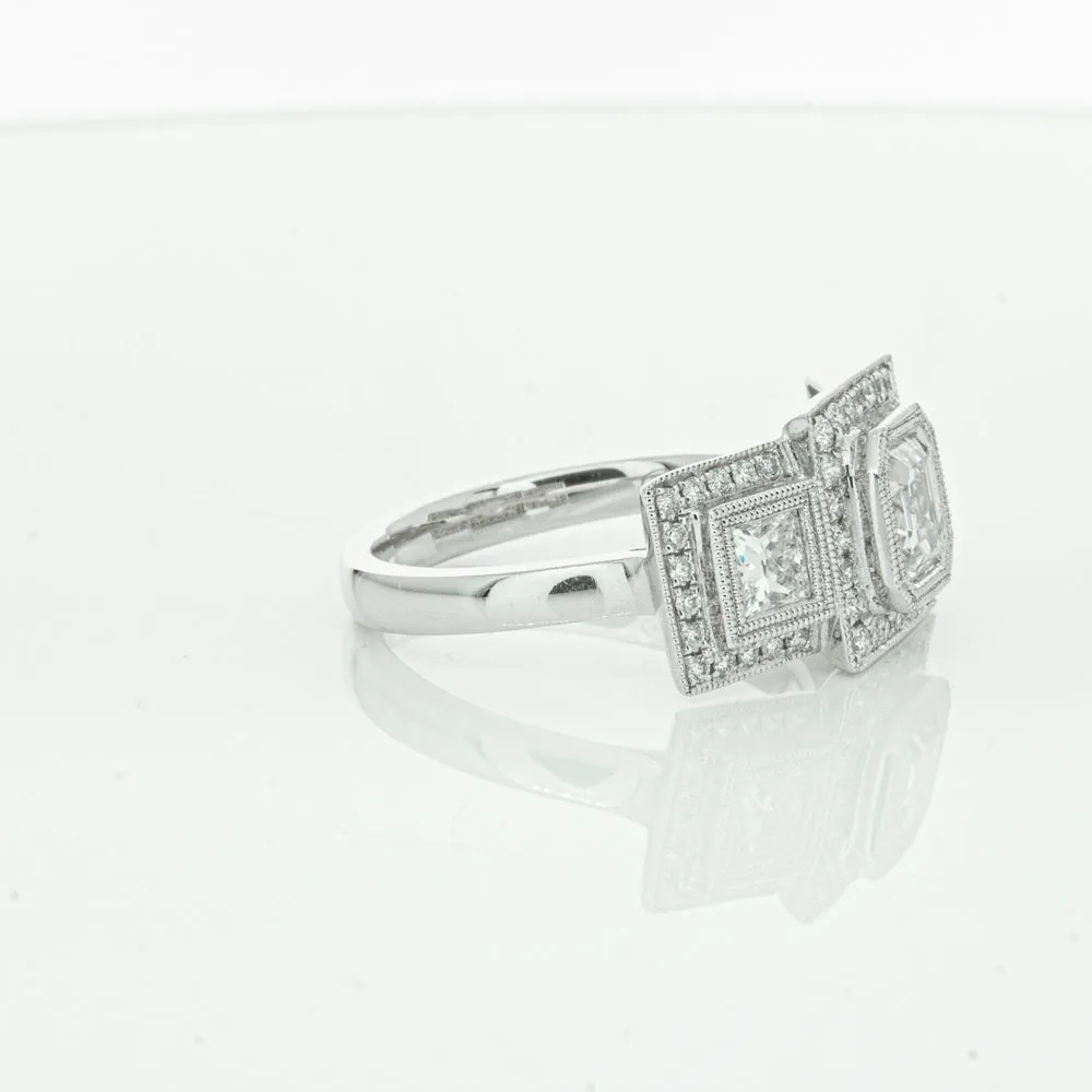 18ct White Gold 1.01ct Emerald Cut Diamond Halo Ring