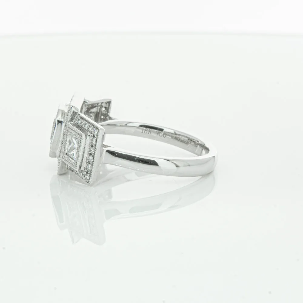 18ct White Gold 1.01ct Emerald Cut Diamond Halo Ring