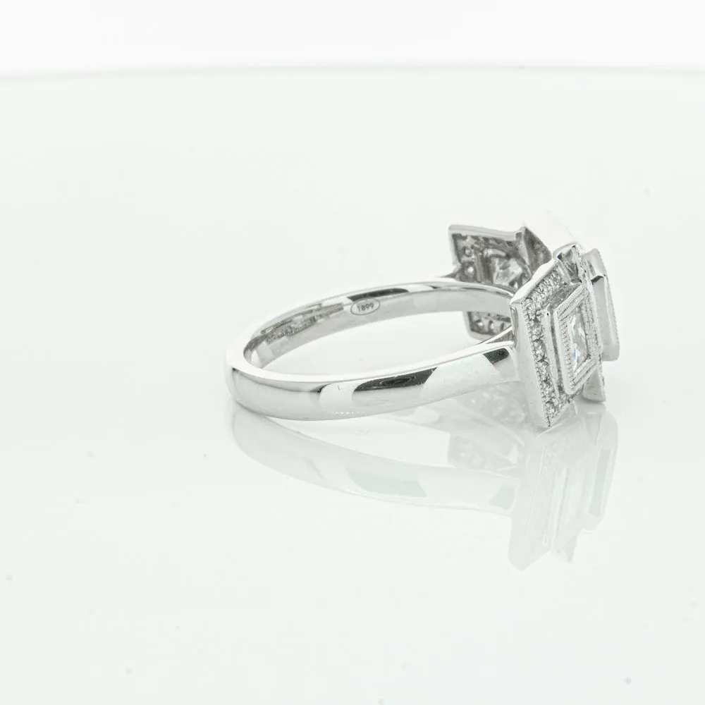 18ct White Gold 1.01ct Emerald Cut Diamond Halo Ring