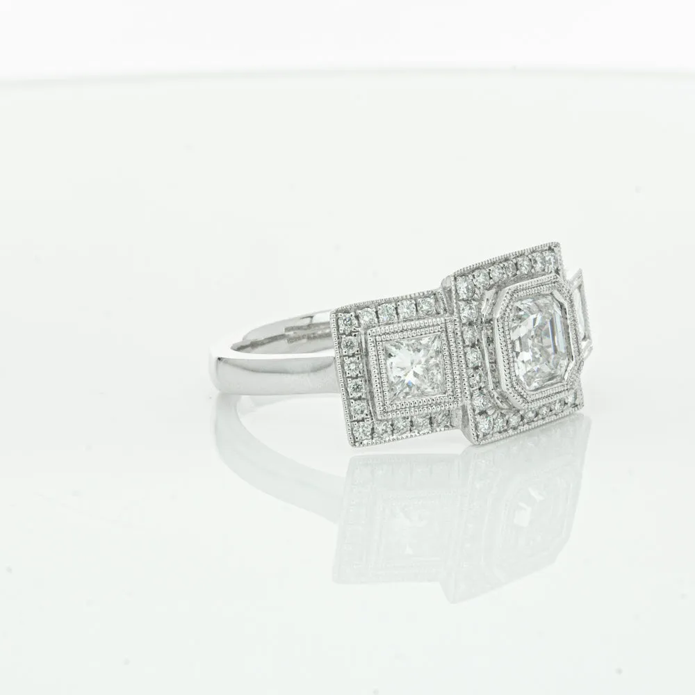 18ct White Gold 1.01ct Emerald Cut Diamond Halo Ring