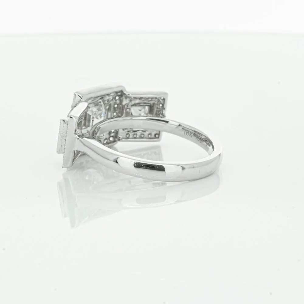 18ct White Gold 1.01ct Emerald Cut Diamond Halo Ring