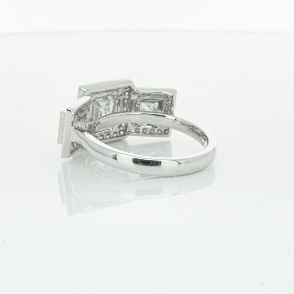 18ct White Gold 1.01ct Emerald Cut Diamond Halo Ring