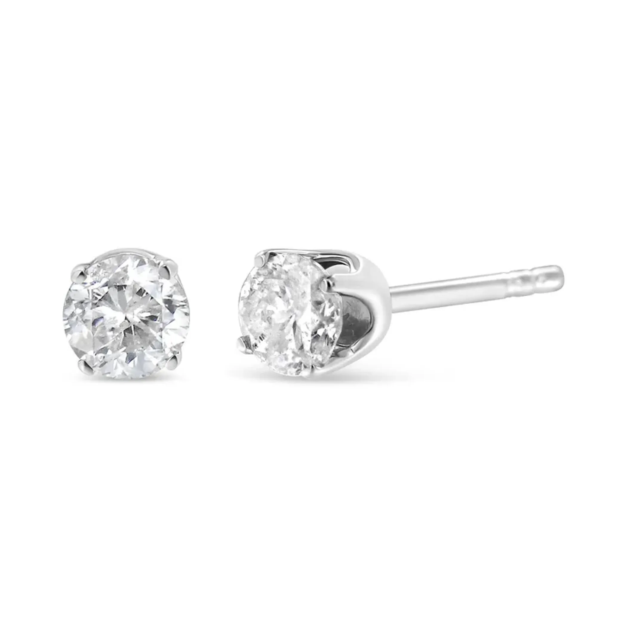 18K White Gold 1/10 Cttw Round Brilliant-Cut Near Colorless Diamond Classic 4-Prong Stud Earrings (G-H Color, VS1-VS2 Clarity)