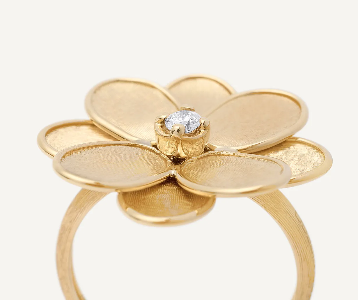 18K Yellow Gold Flower Ring with Diamond Center