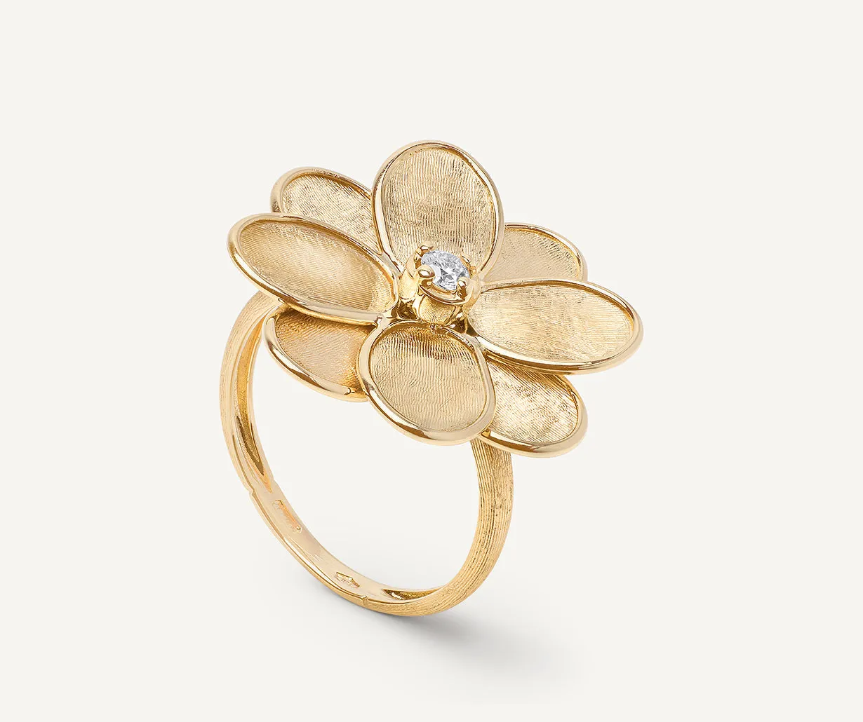 18K Yellow Gold Flower Ring with Diamond Center