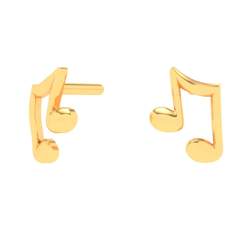 18KT Musical Note Shaped Gold Stud Earrings From Online Exclusive Collection