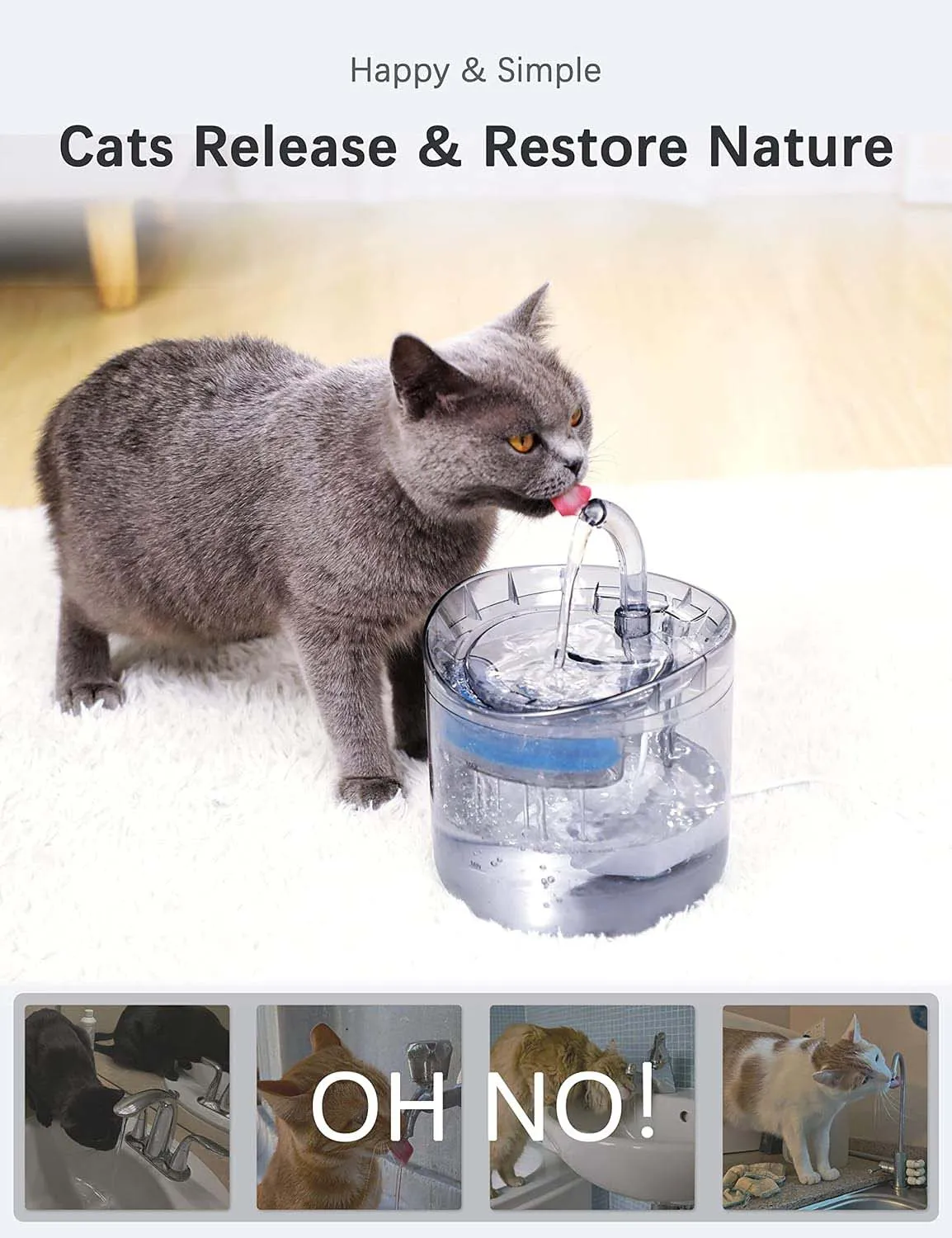 1.8L Automatic Cat Dog Water Fountain, Quadruple Filtration