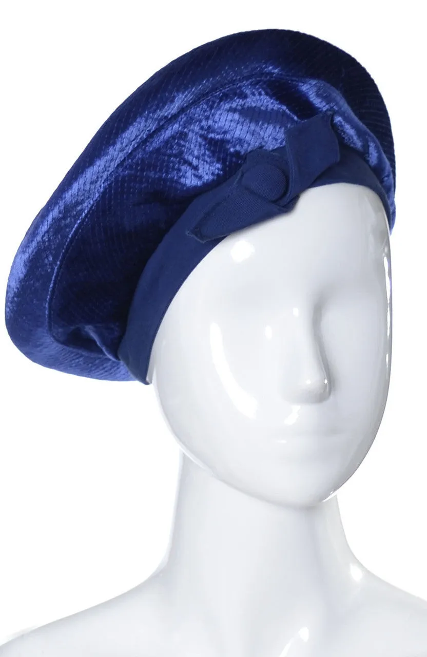 1960's Betmar Blue Vintage Beret Hat with Bow