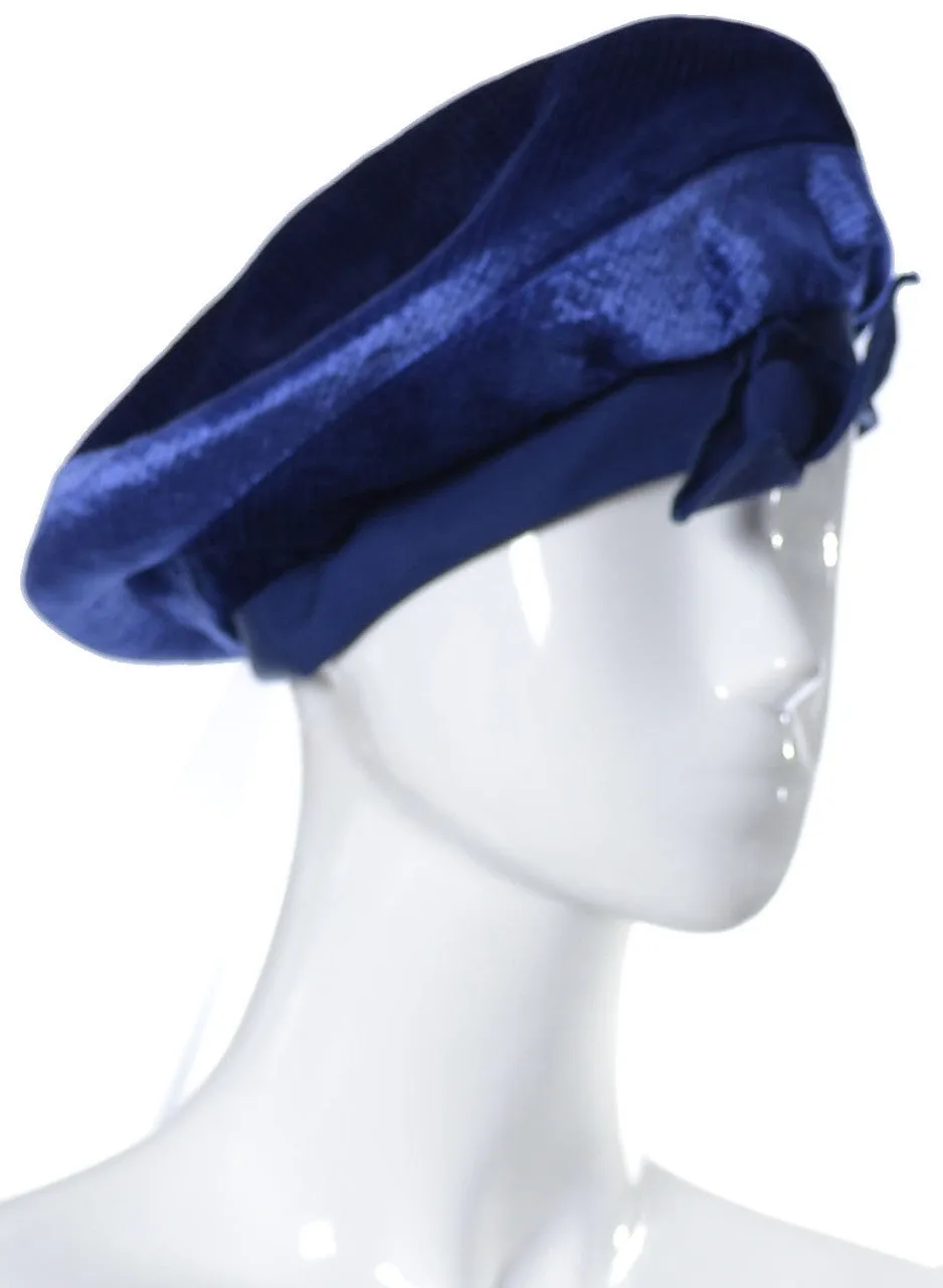 1960's Betmar Blue Vintage Beret Hat with Bow