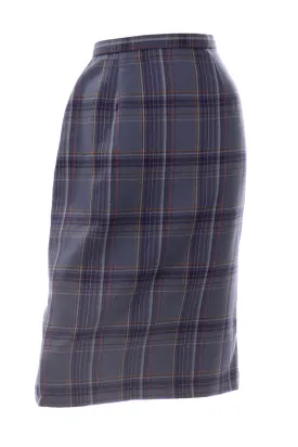 1960s Blue Grey Plaid Vintage Pencil Skirt