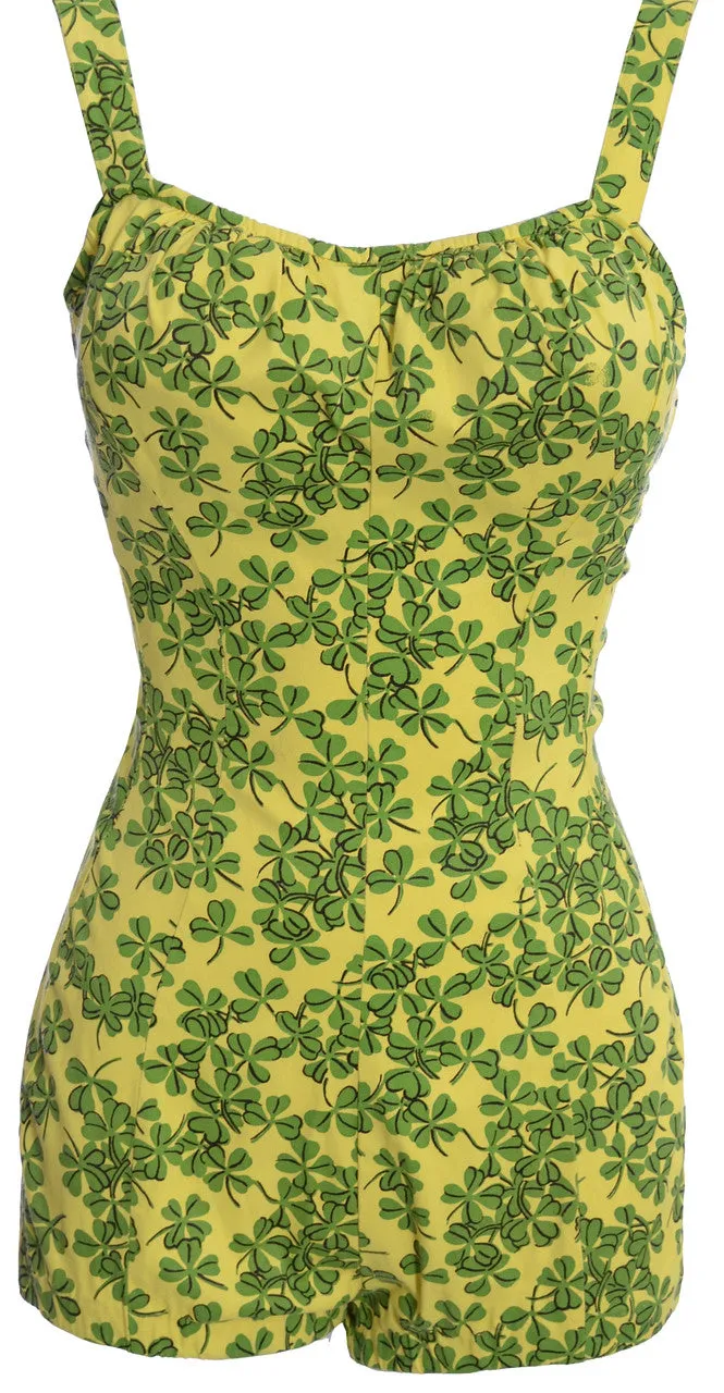 1960's Jantzen Vintage Swimsuit Yellow Green Clover