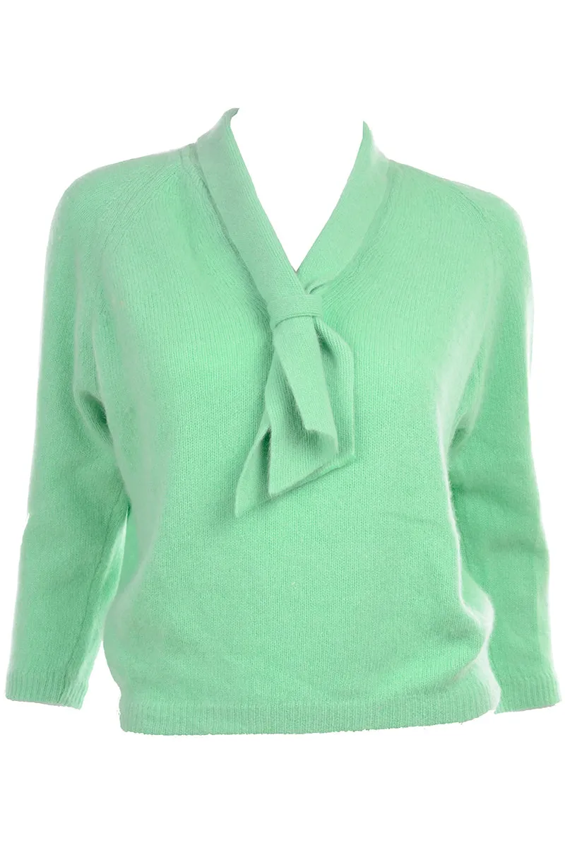 1960s Tami Pullover Vintage Sweater in Green Angora & Wool