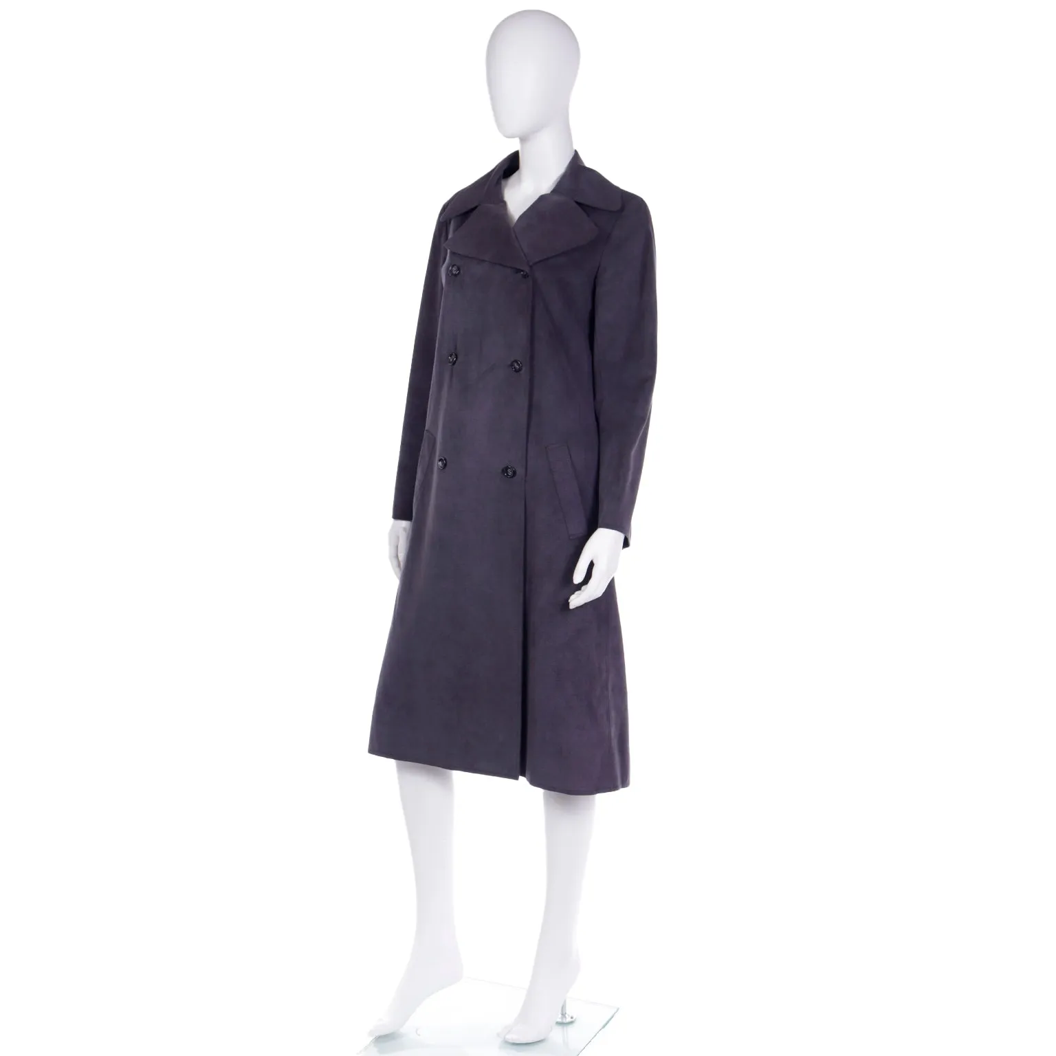 1970s Halston Vintage Steel Blue Grey Ultrasuede Coat