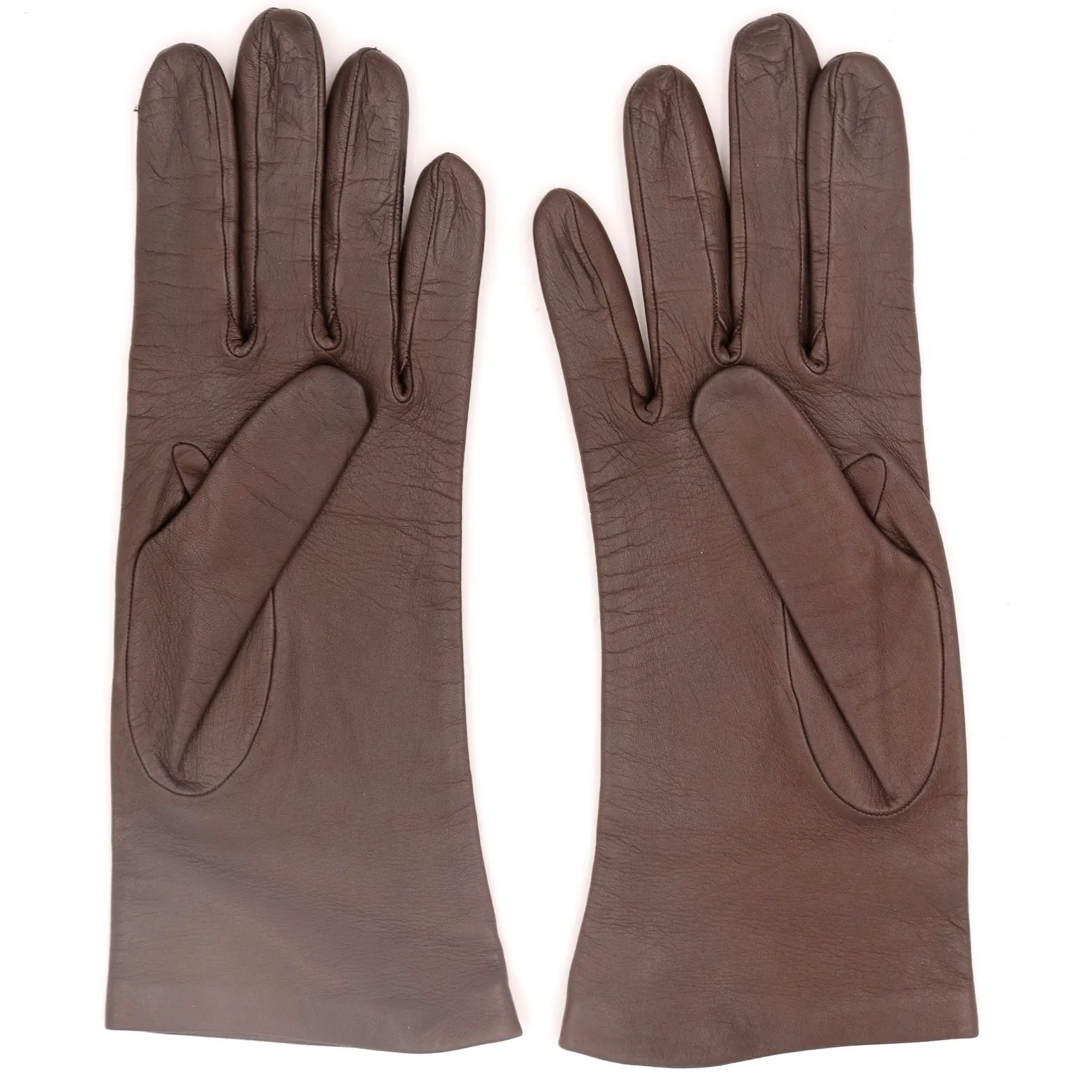 1970s Loewe Vintage Brown Leather Silk Lined Gloves