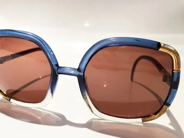 1970s TED LAPIDUS BLUE GOLD OVERSIZED SUNGLASSES