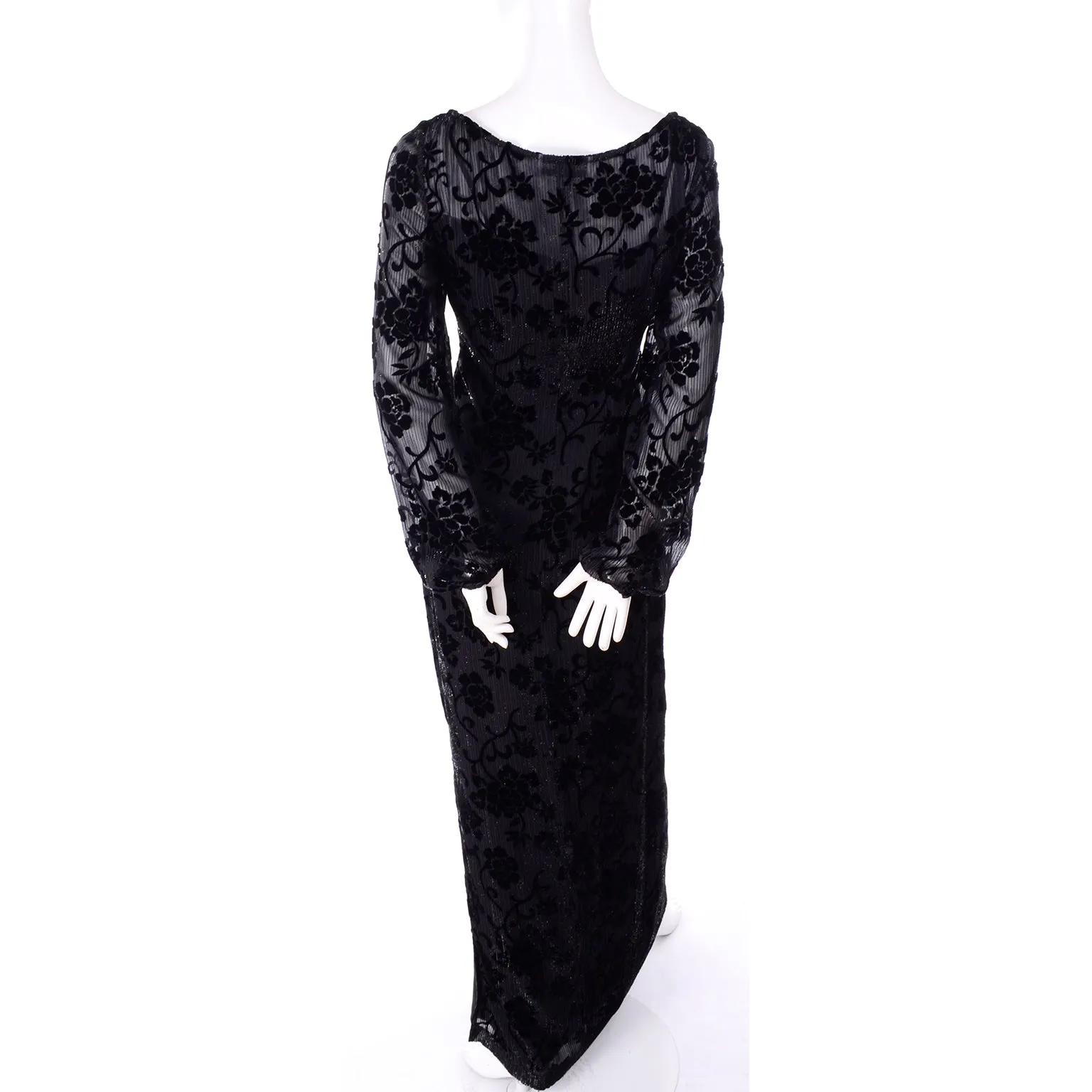 1980s Bloomingdales Vintage Burn Out Black Velvet Evening Dress