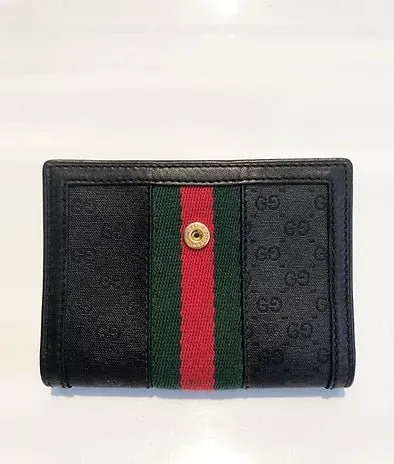 1980s GUCCI BLACK WEB STRIPE VERTICAL BRIEFCASE WITH MATCHING WALLET