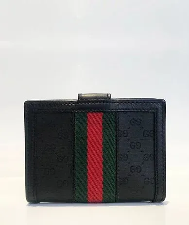 1980s GUCCI BLACK WEB STRIPE VERTICAL BRIEFCASE WITH MATCHING WALLET