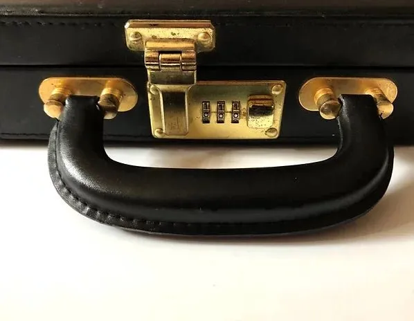 1980s GUCCI BLACK WEB STRIPE VERTICAL BRIEFCASE WITH MATCHING WALLET