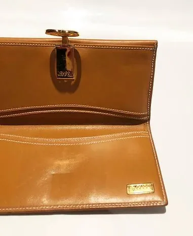 1980s GUCCI BROWN MONOGRAM GG METAL LOGO ENVELOPE WALLET