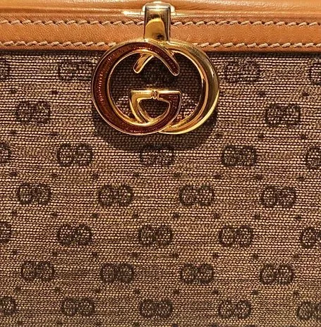 1980s GUCCI BROWN MONOGRAM GG METAL LOGO ENVELOPE WALLET