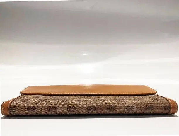 1980s GUCCI BROWN MONOGRAM GG METAL LOGO ENVELOPE WALLET