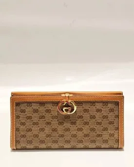 1980s GUCCI BROWN MONOGRAM GG METAL LOGO ENVELOPE WALLET