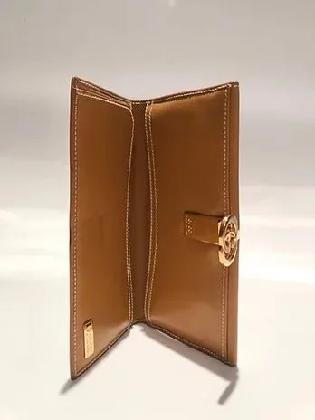 1980s GUCCI BROWN MONOGRAM GG METAL LOGO ENVELOPE WALLET