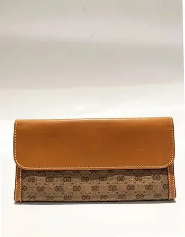 1980s GUCCI BROWN MONOGRAM GG METAL LOGO ENVELOPE WALLET