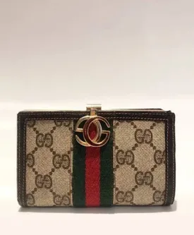 1980s GUCCI MONOGRAM WEB STRIPE METAL GG LOGO CLUTCH WALLET