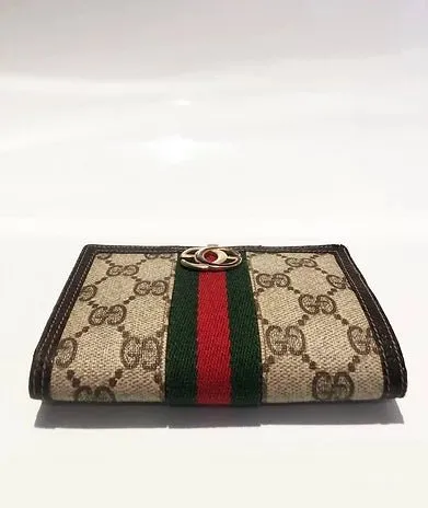 1980s GUCCI MONOGRAM WEB STRIPE METAL GG LOGO CLUTCH WALLET