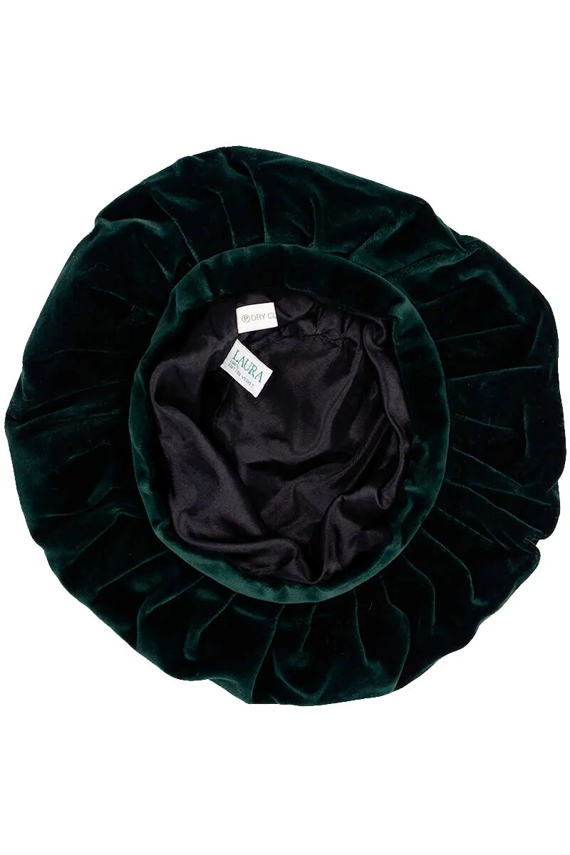 1980s Laura Ashley Green Slouchy Velvet Beret