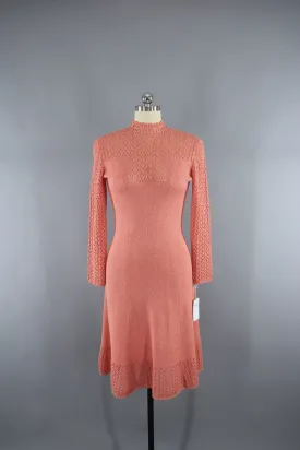 1980s Orange Knit Sweater Dress by Picardo Knits