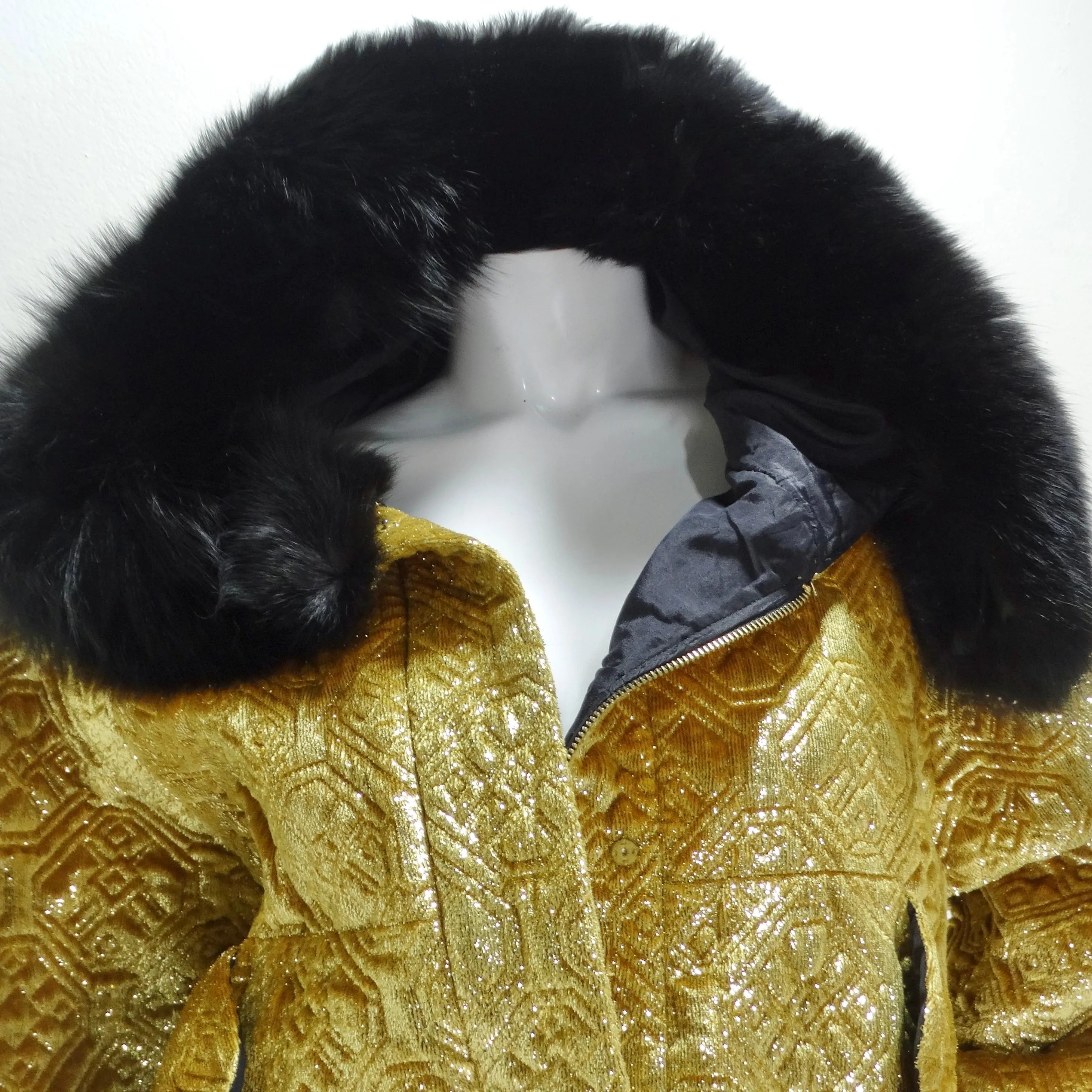 1980s Quilted Metallic Gold Fur Hood Jacket