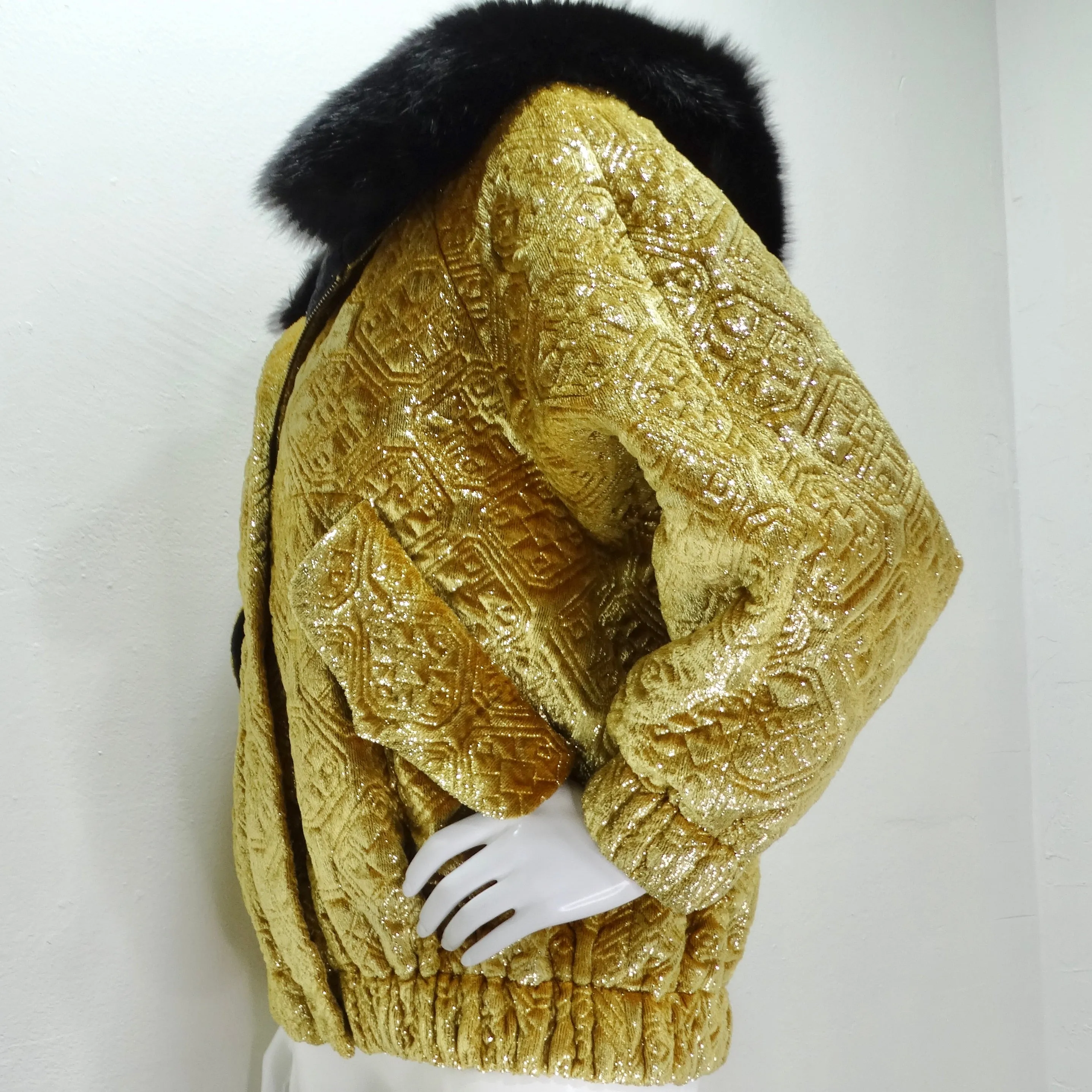 1980s Quilted Metallic Gold Fur Hood Jacket