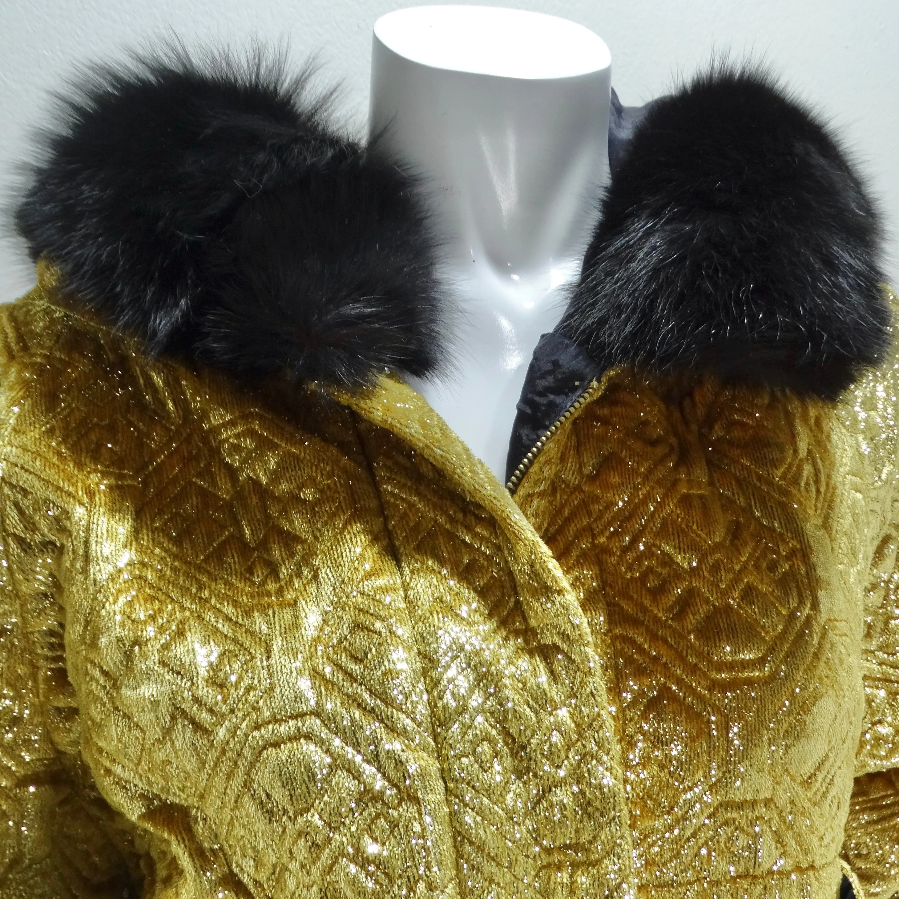 1980s Quilted Metallic Gold Fur Hood Jacket