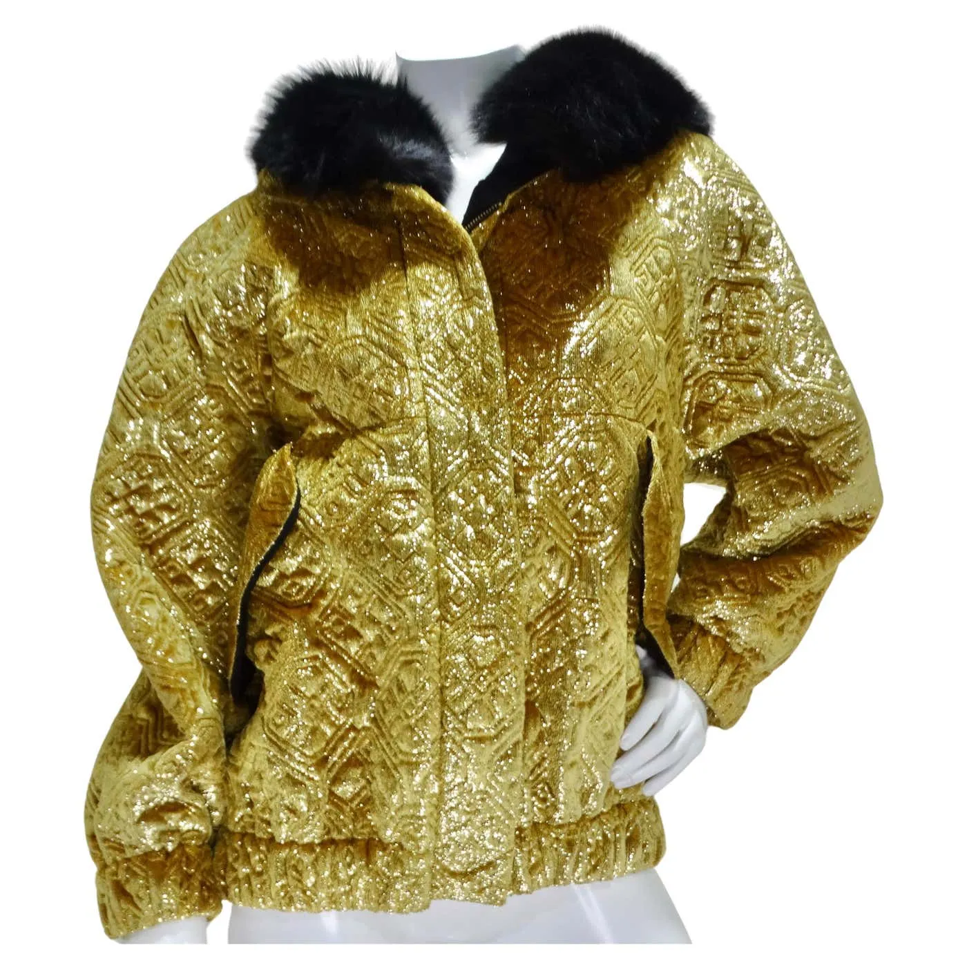 1980s Quilted Metallic Gold Fur Hood Jacket