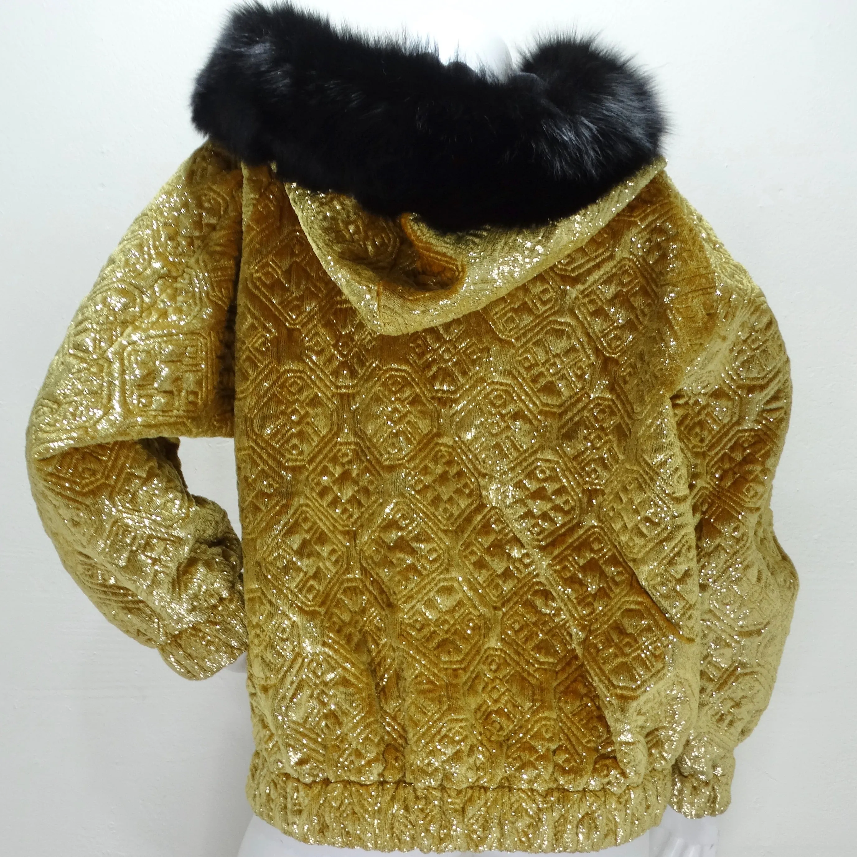 1980s Quilted Metallic Gold Fur Hood Jacket