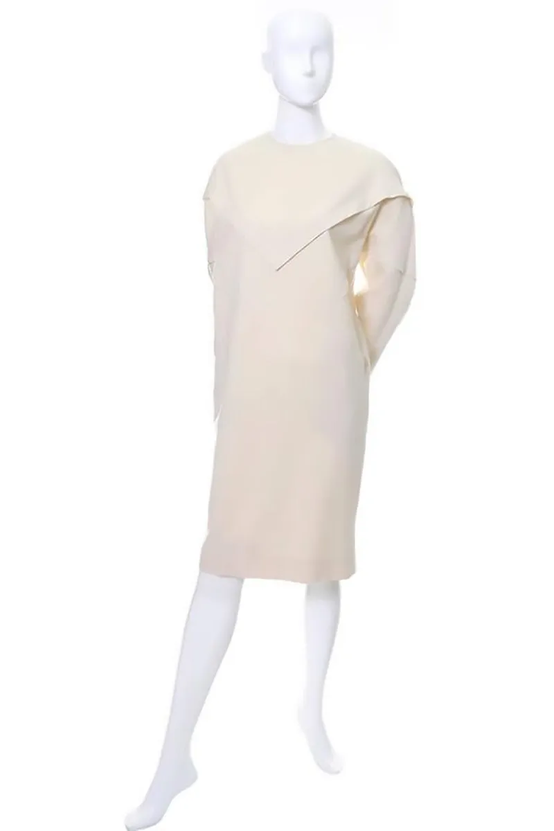 1980's Ronaldus Shamask Original Vintage Cream Wool Dress 6/8