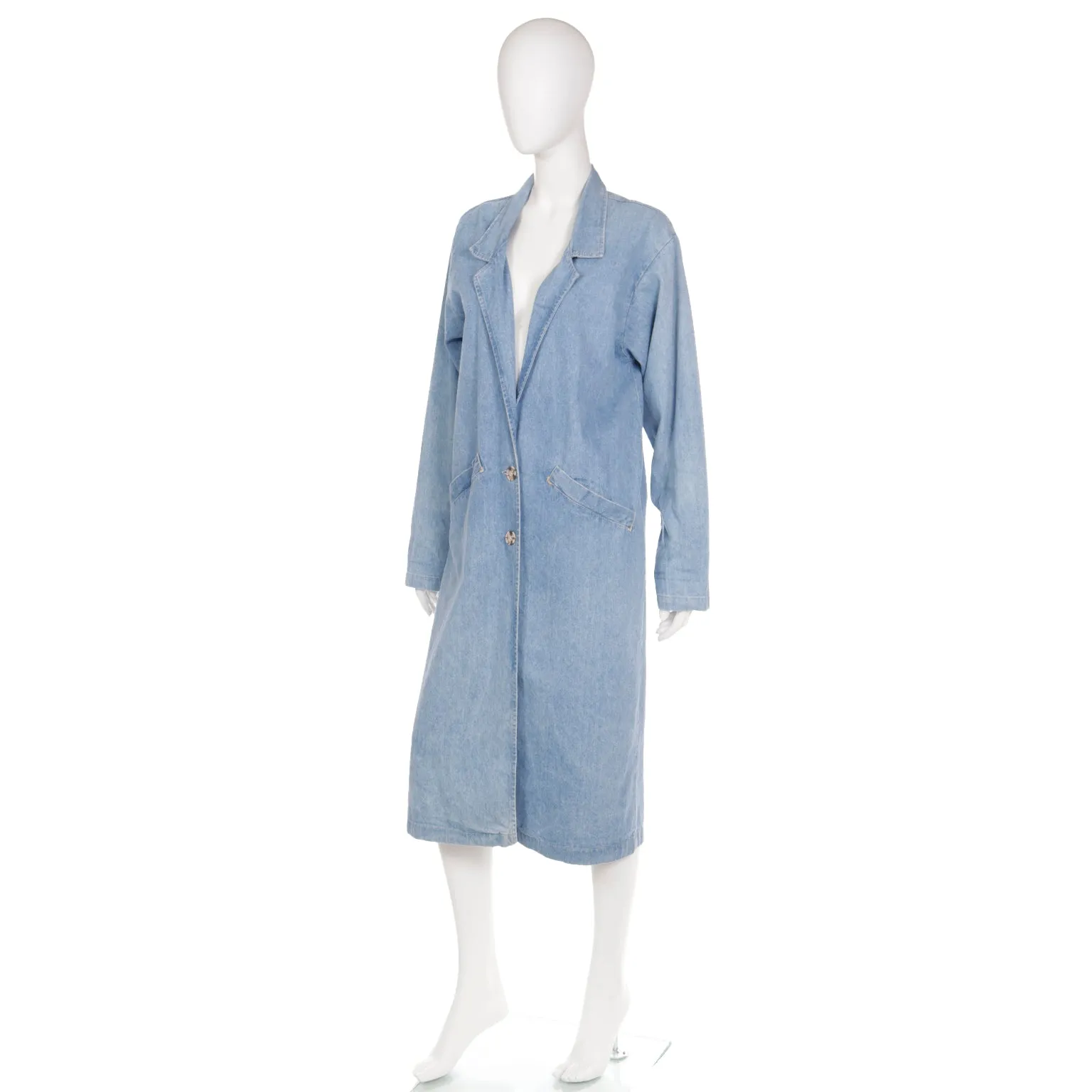 1980s Vintage Denim Blue Jean Duster Coat