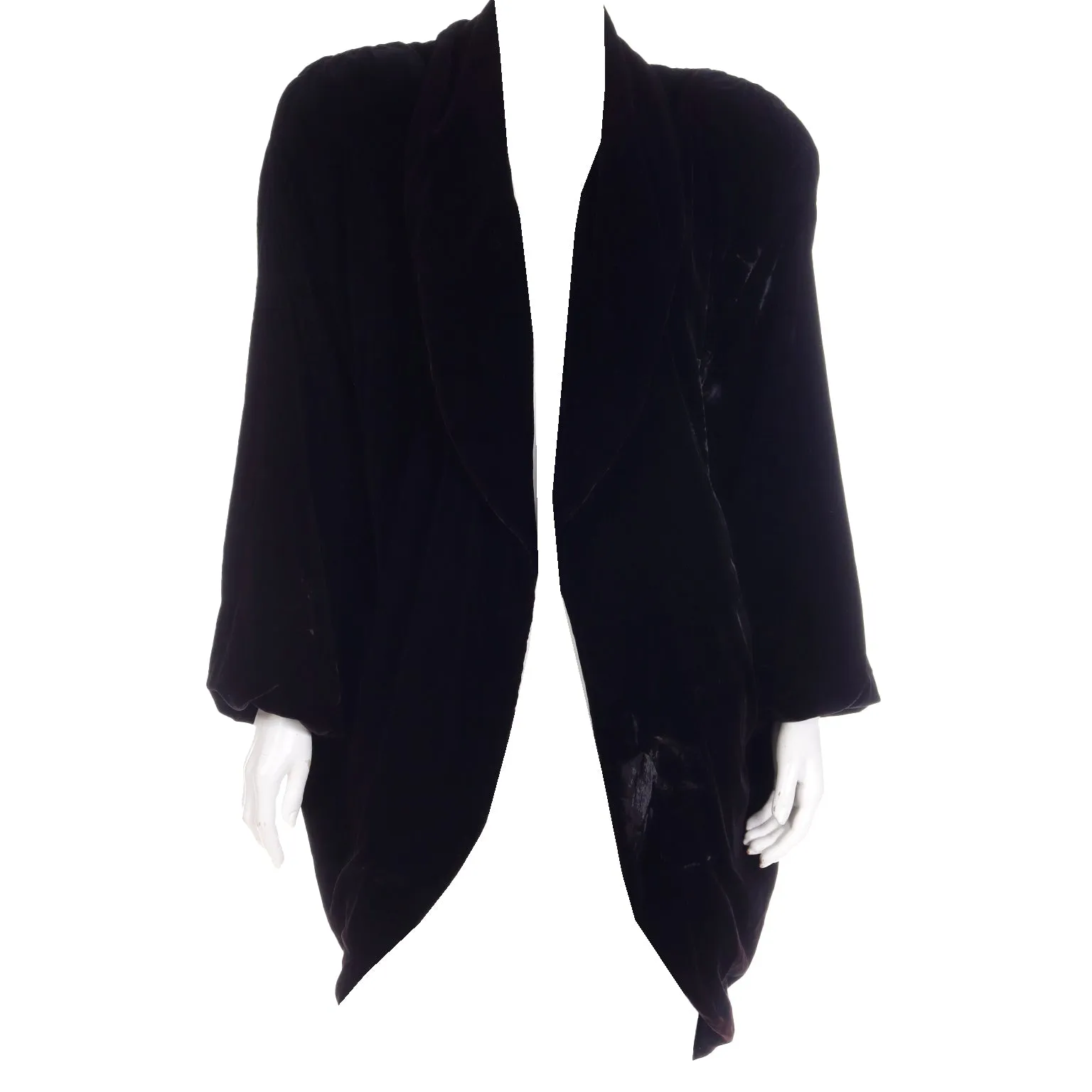 1980s Vintage Karen Okada Black Velvet Coat w Gold Lame Lining