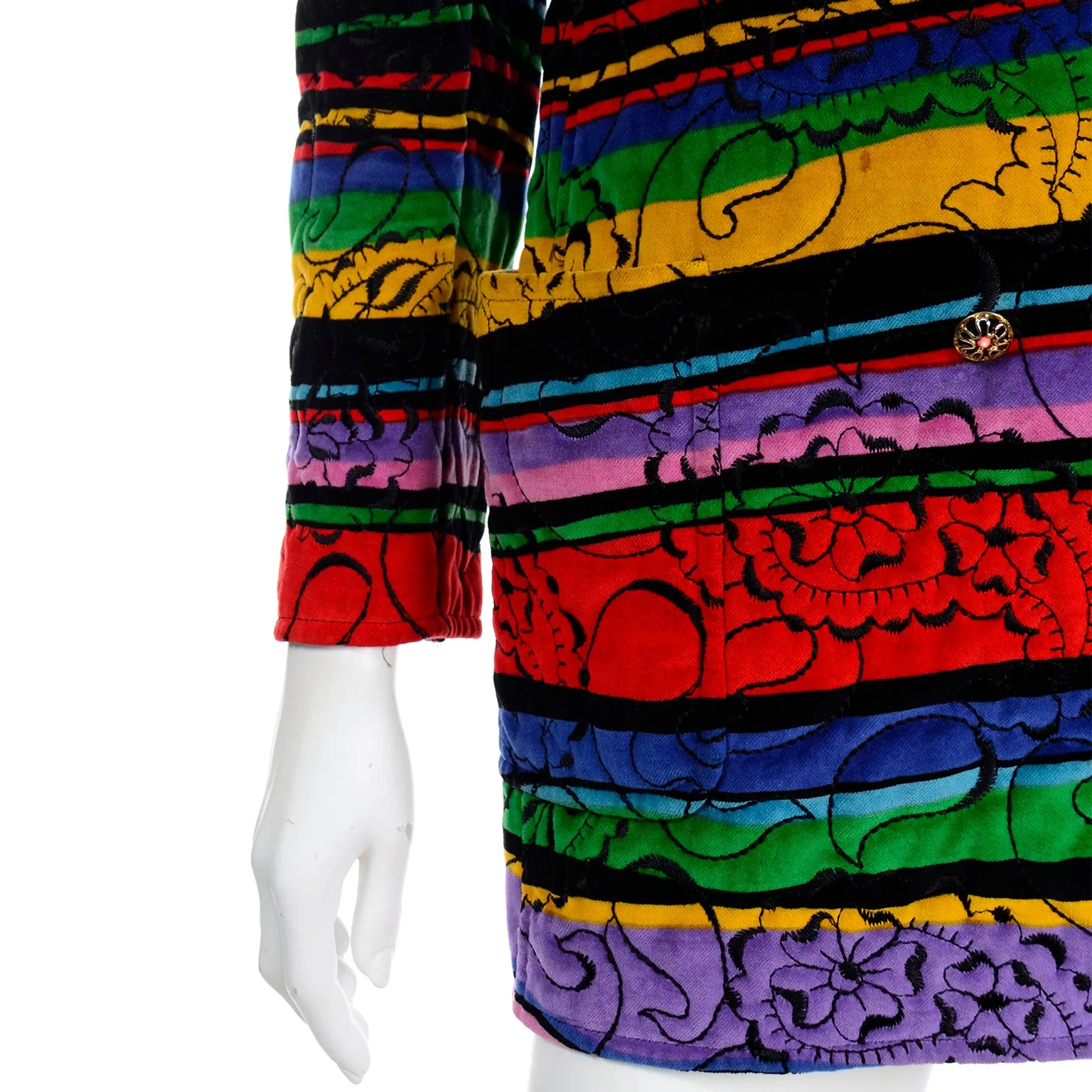 1990s Emanuel Ungaro Parallele Colorful Quilted Floral Velvet Jacket