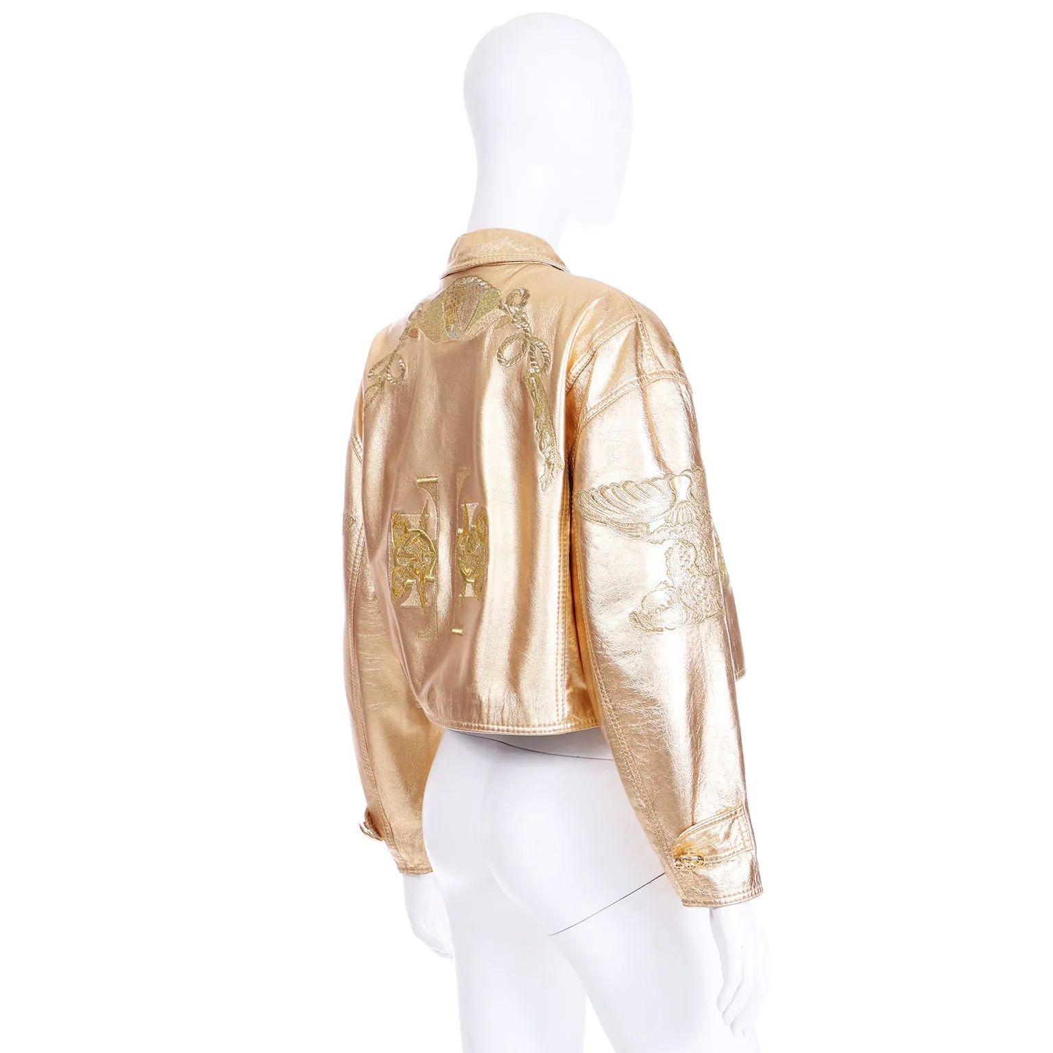 1992 Gianfranco Ferre Gold Leather Nautical Theme Runway Jacket