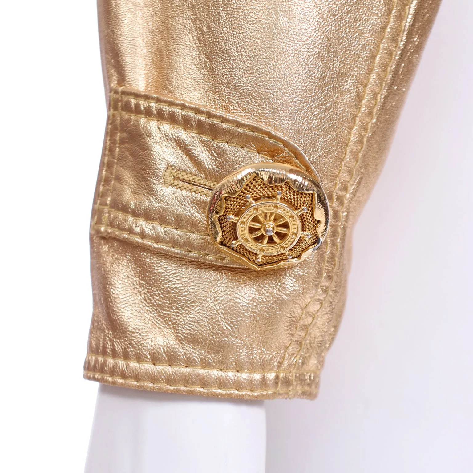 1992 Gianfranco Ferre Gold Leather Nautical Theme Runway Jacket