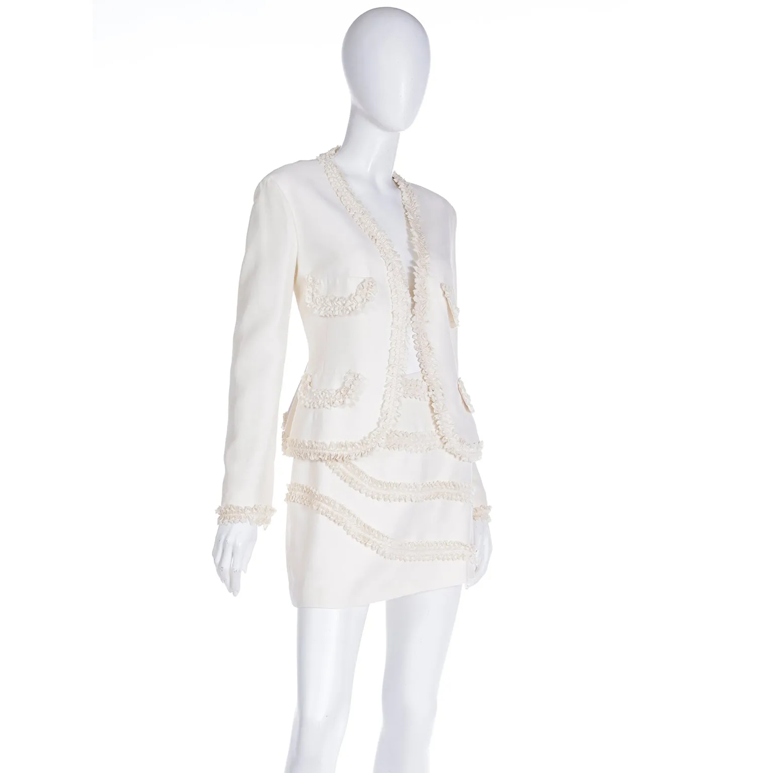 1994 Franco Moschino Nature Friendly Garment Cream Jacket & Skirt Suit