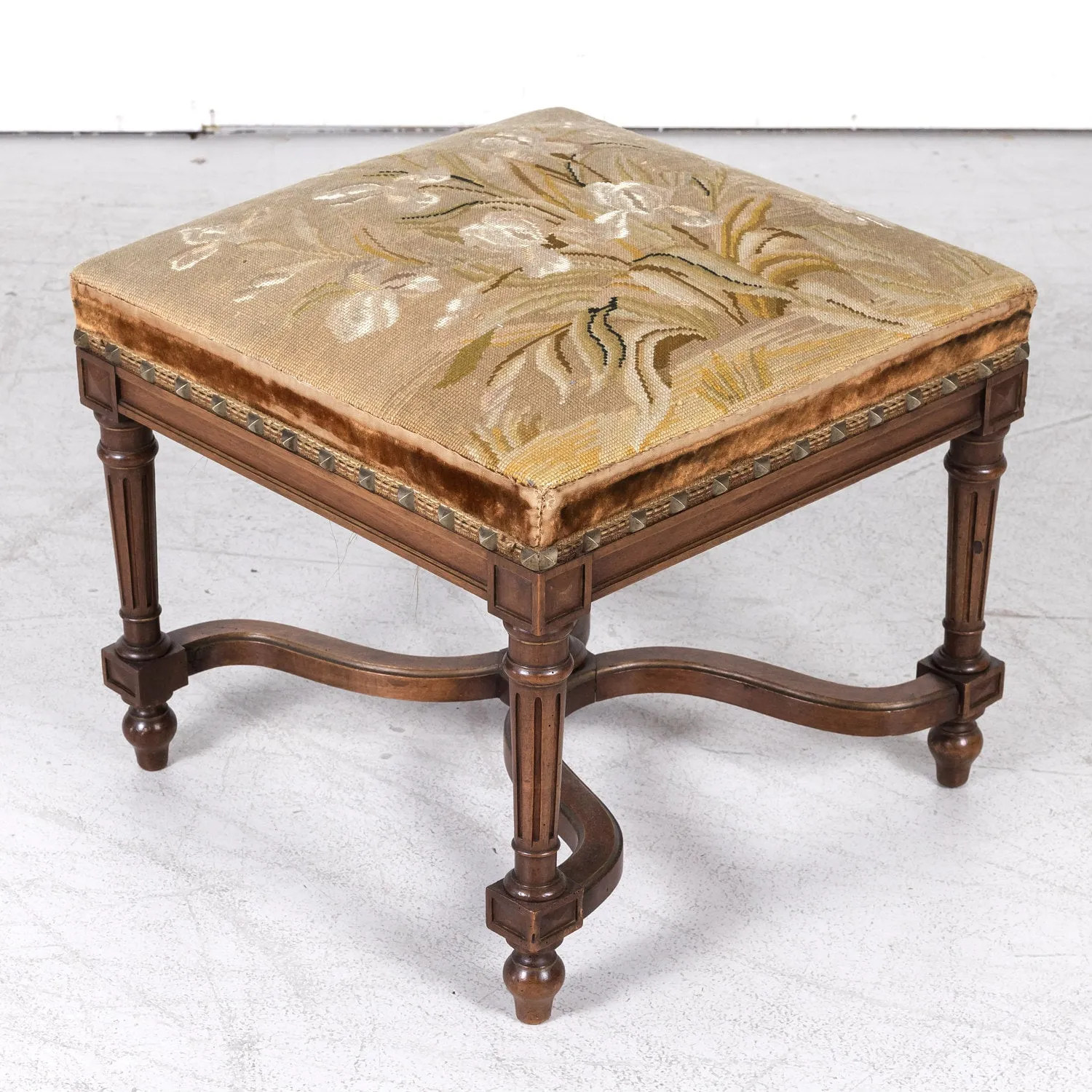 19th Century French Napoleon III Period Walnut Needlework Footstool