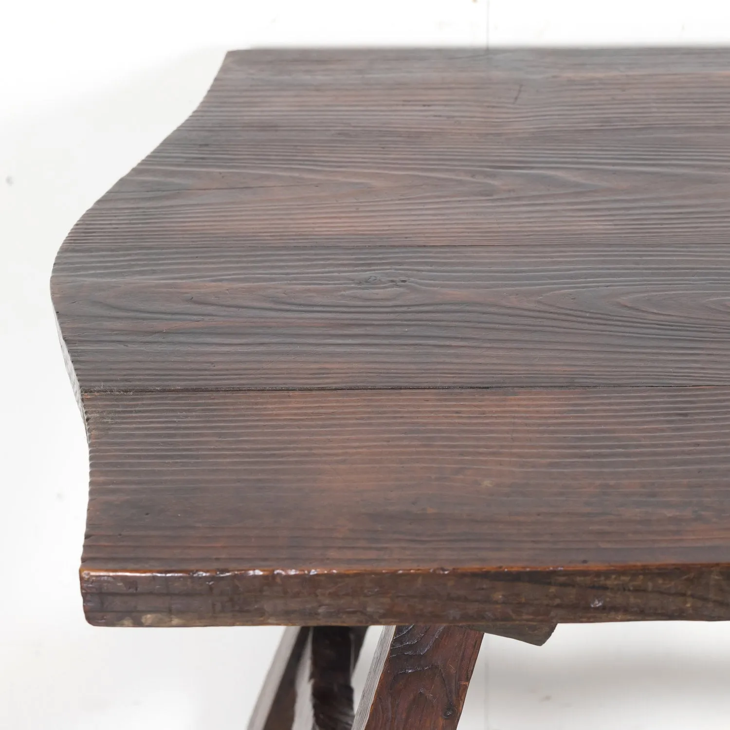 19th Century Spanish Catalan Pine Side Table with Stretcher