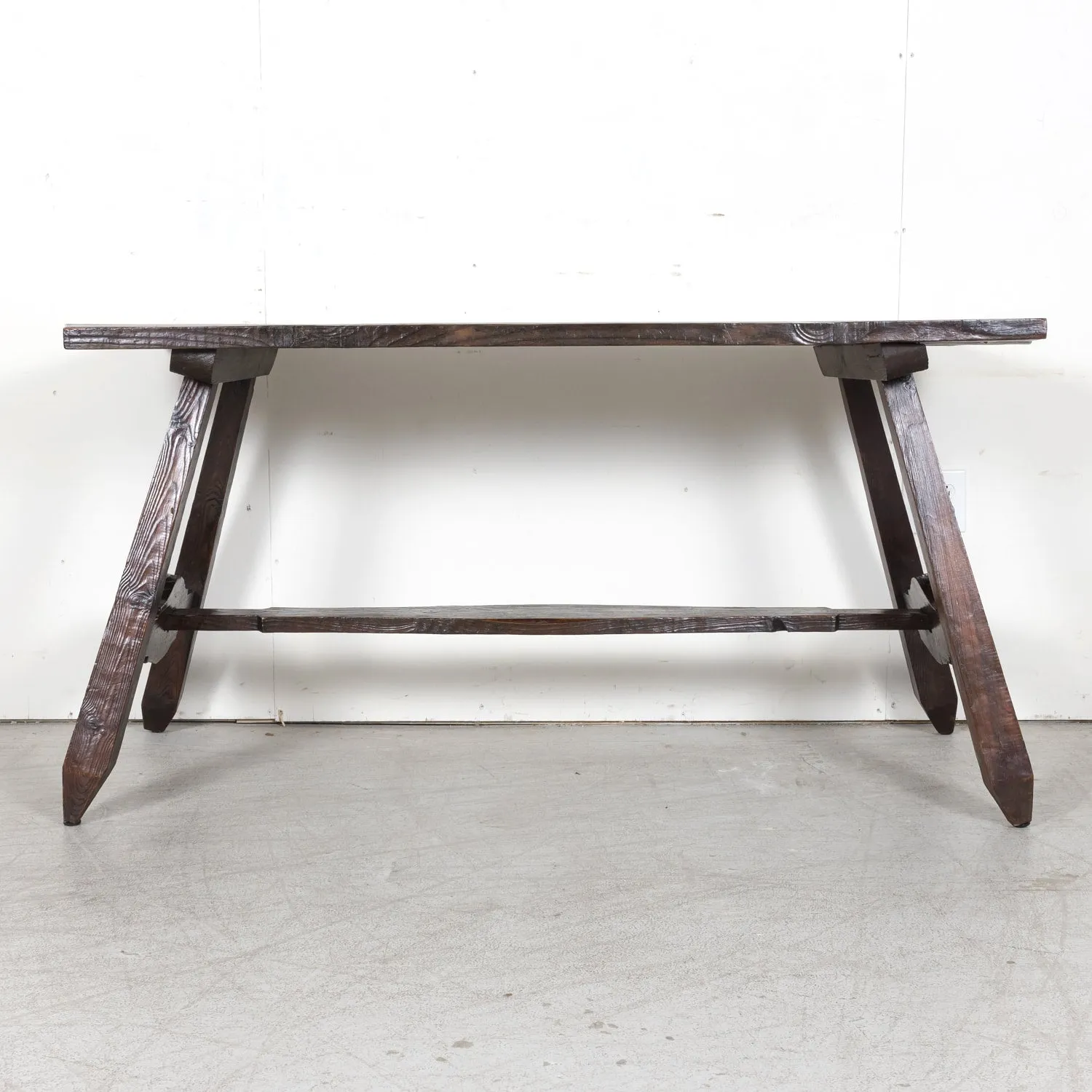 19th Century Spanish Catalan Pine Side Table with Stretcher